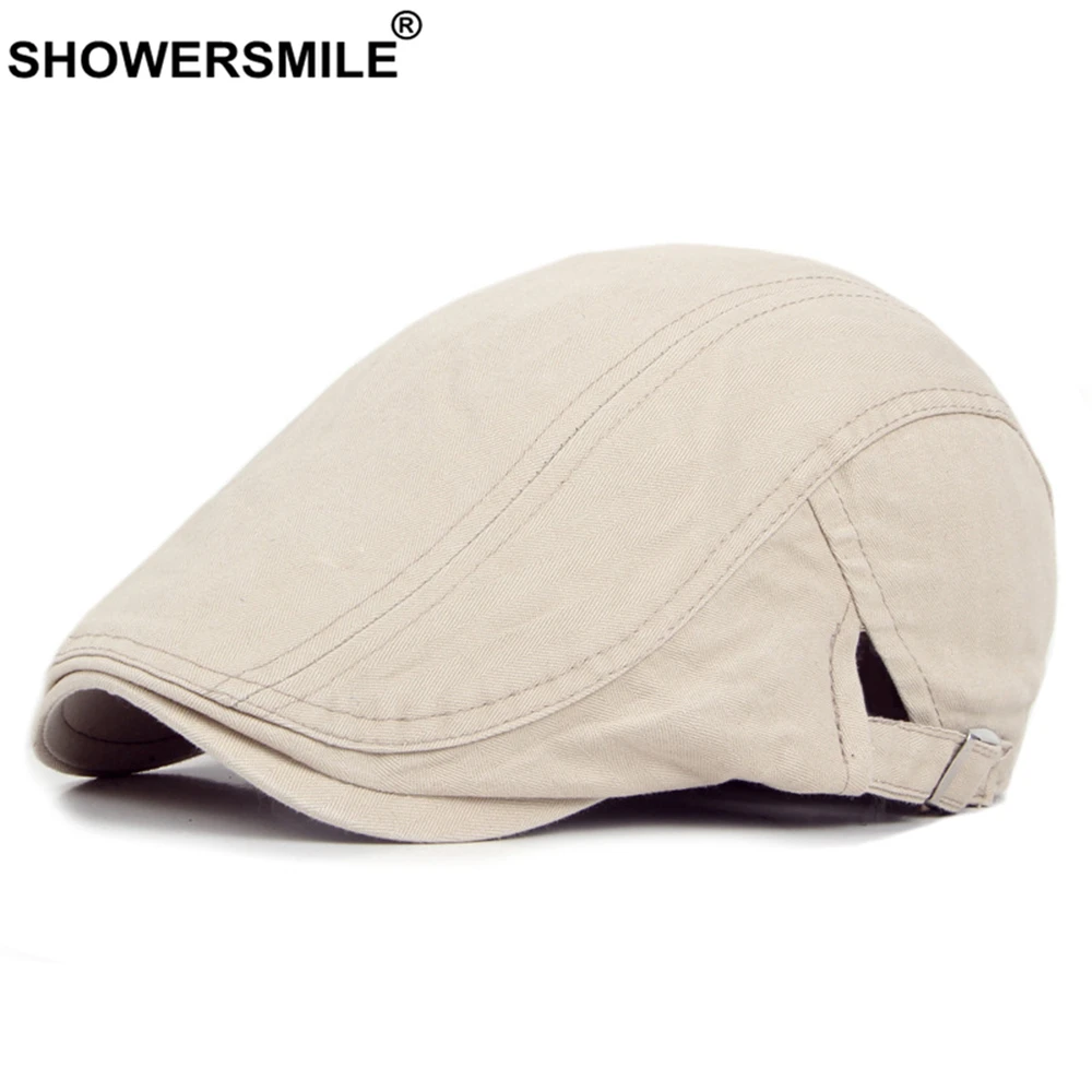 

Beige Mens Beret Cotton Cabbie Cap Men Flat Cap Solid Newsboy Spring Summer Irish Cap Adjustable British Style Ivy Beret Hat