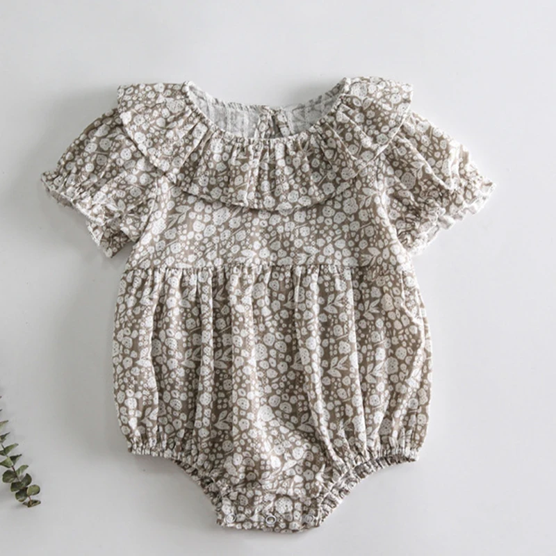 

Korean Style Infant Baby Girls Broken Flower Jumpsuit Summer Baby Girl Cotton Short Sleeve Bodysuits Toddler Baby Girl Clothes