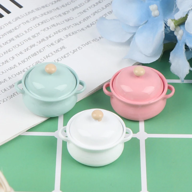 

New 1:12 Dollhouse Miniature Metal Cooking Soup Pot Cookware Dollhouse Kitchen Accessories Miniature Hot Pot