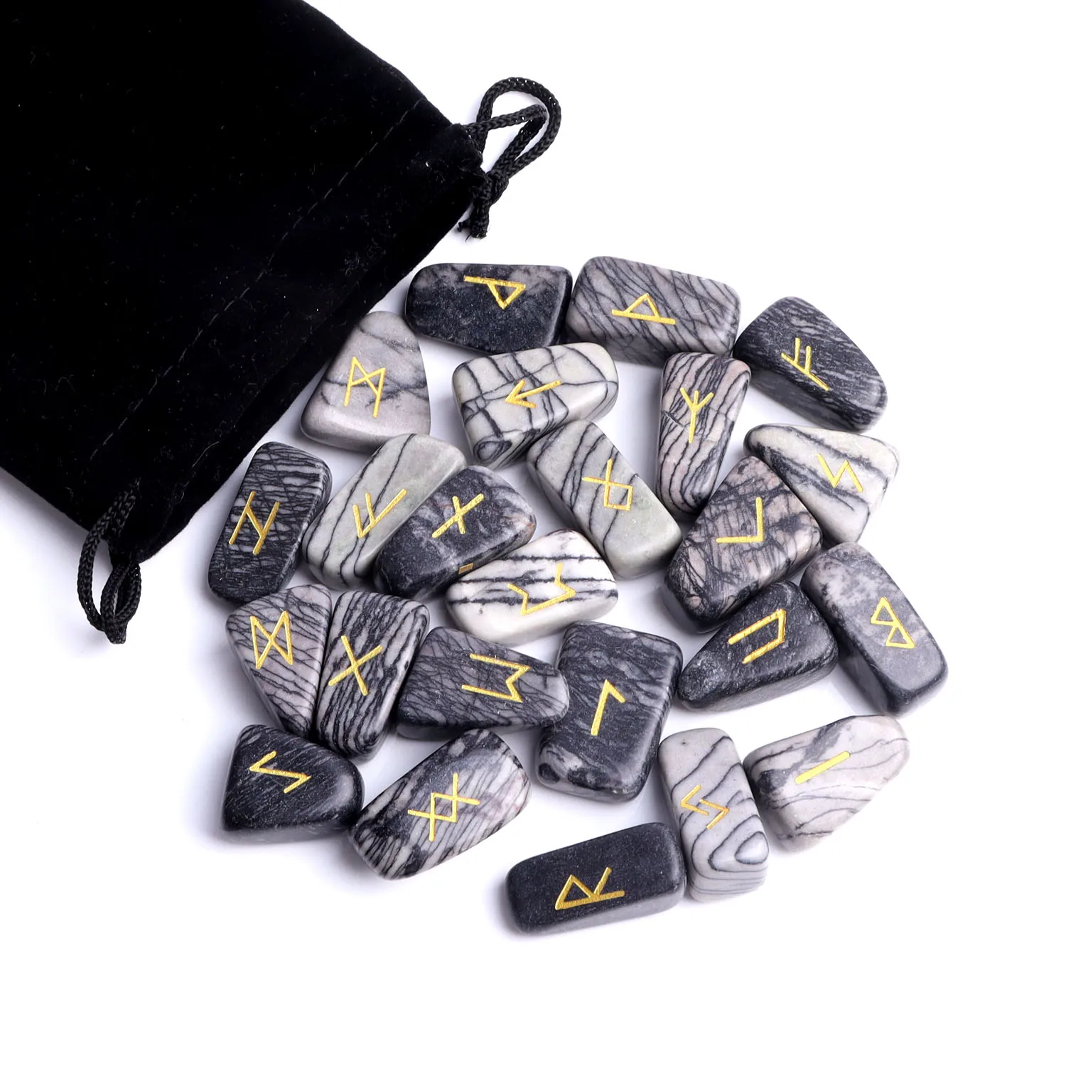 

25 шт. натуральные черные камни в клетку, руны, полированные кристаллы, искусственные камни для гадания ведьмы, лечебный подарок рейки, Декор
