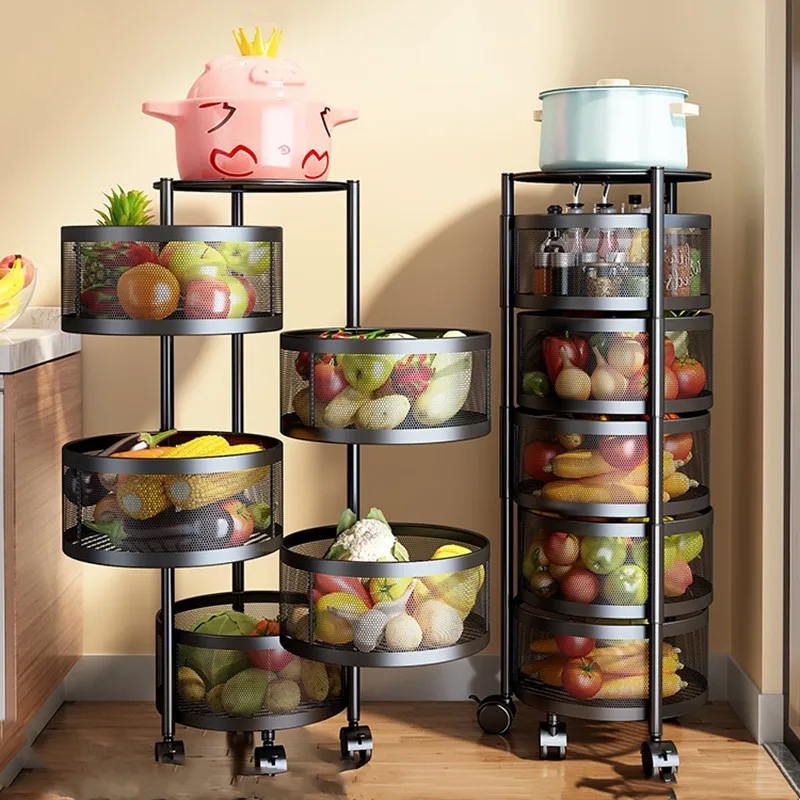 

360-Degree Rotating Storage Rack Kitchen Floor Multi-Layer Multi-Functional round Trolley