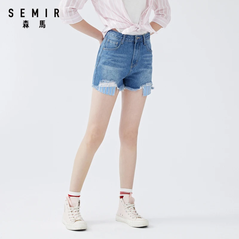 Женские джинсовые шорты SEMIR лидер продаж прямые штаны с необработанными краями в