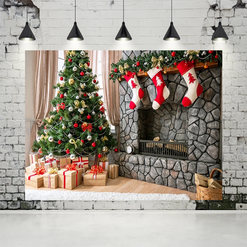 VinylBDS семейный Рождественский фон Дети кирпичный камин фоны Рождественская