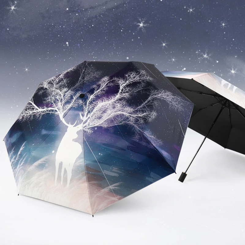 

Hand Painted Umbrella Women Painting Windproof Folding Umbrella Men Compact Rain Umbrella Sunshade Unique Christmas Gift Female