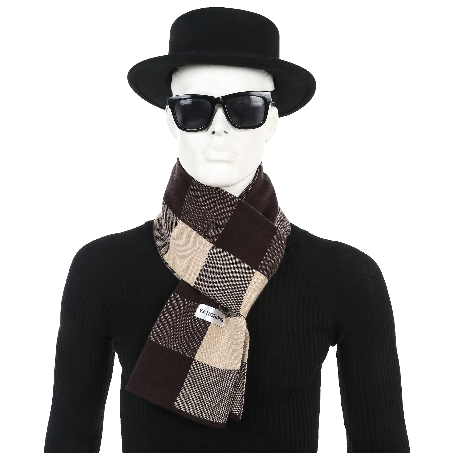 

Шарф мужской, зимний, в клетку, с длинным воротником