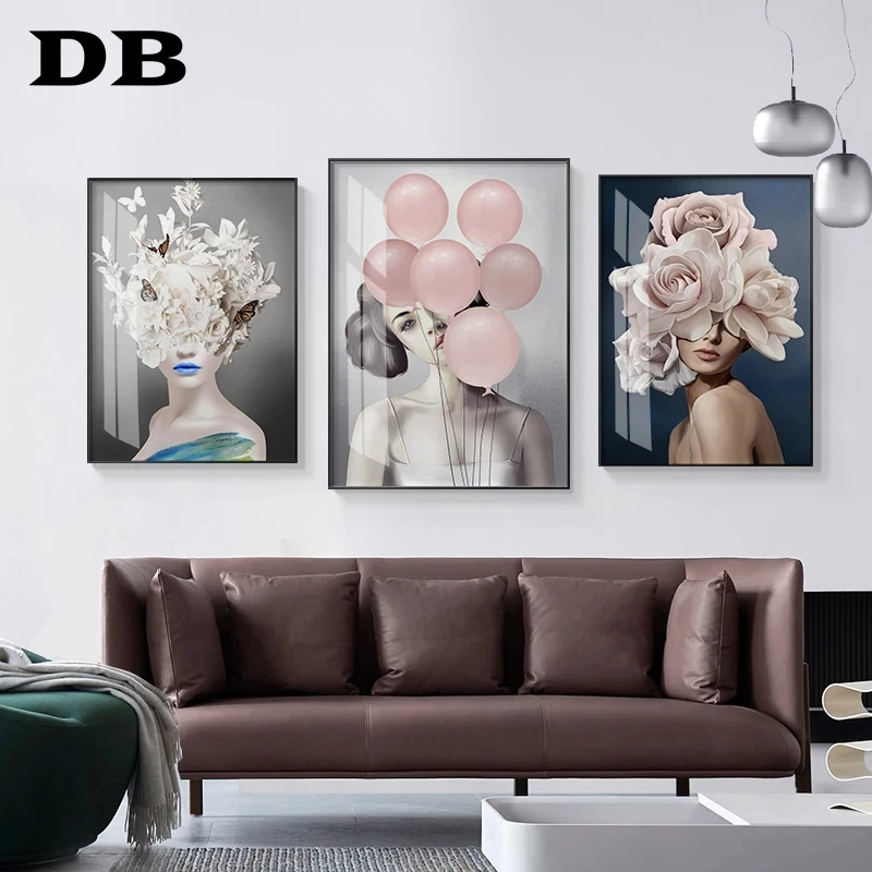 

Modern Girls With Flowers Canvas Painting Posters And Print Home Decor Art Wall Figure Pictures For Living Room Bedroom Aisle