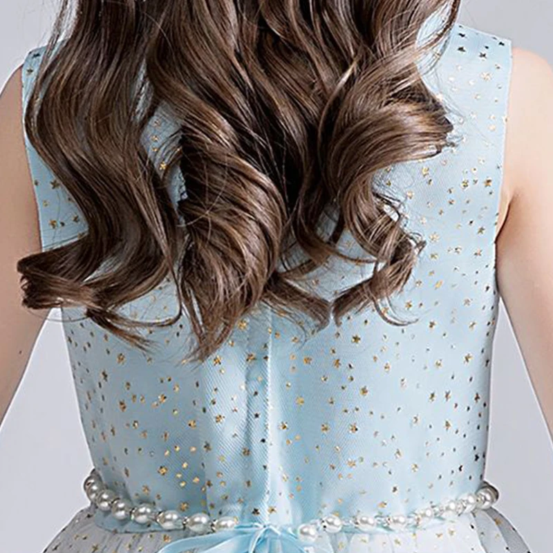 

Flower Girls Dress Illusion Sequined Pearls Beading Tulle Lace Sleeveless O-Neck Knee-Length Pink Kids Party Princess Gown F331