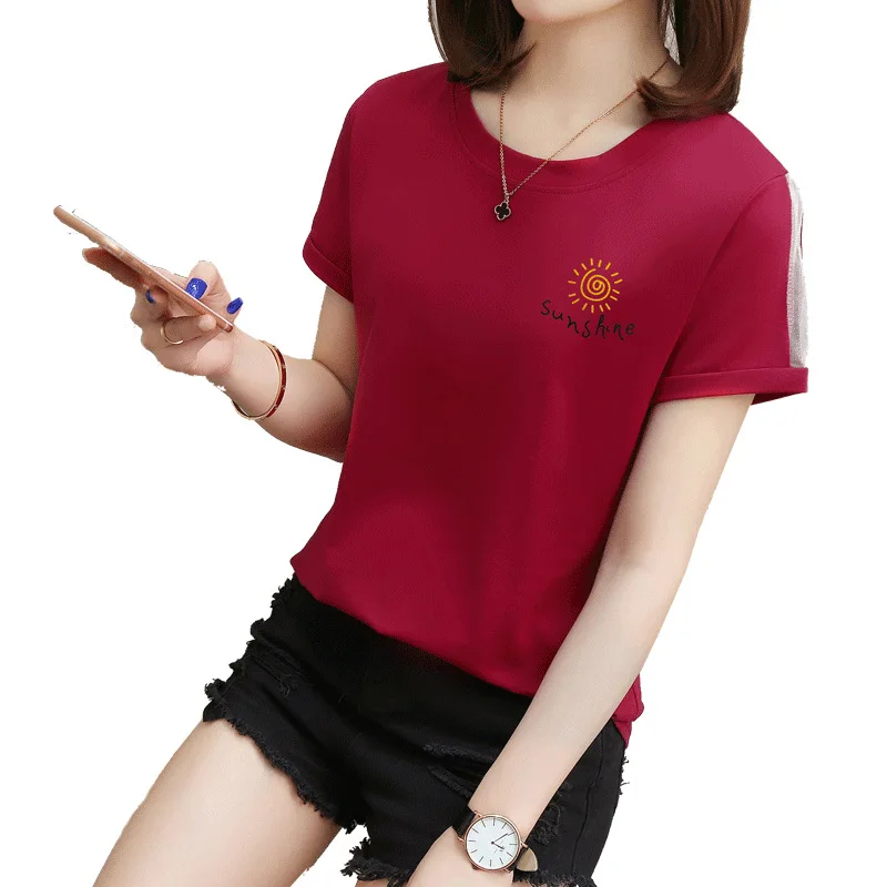

2021 Summer New Women's V Neck Short Sleeve T-shirt Women's Pure Cotton Slim Korean Versatile Short Fashion