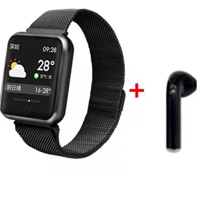 black add headset Bluetooth умные часы P68 с поддержкой кровяного кислорода, давления, сердечного ритма, IP68 Водонепроницаемые спортивные Смарт-часы для xiaomi huawei iphone - Цвет: black add headset