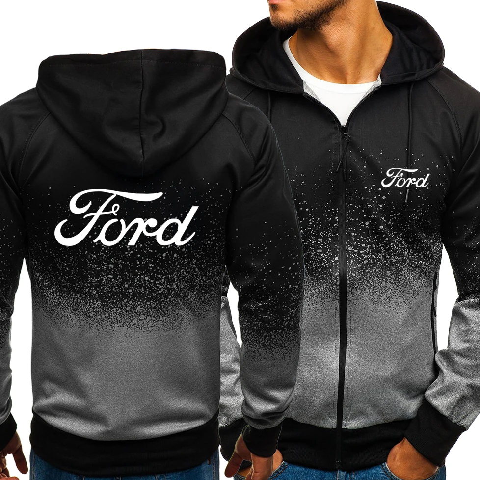 

Ford Car Logo Spring Hoodies Men Casual Harajuku Gradient Color Hooded Fleece Sweatshirts Zipper Jacket Male Clothing