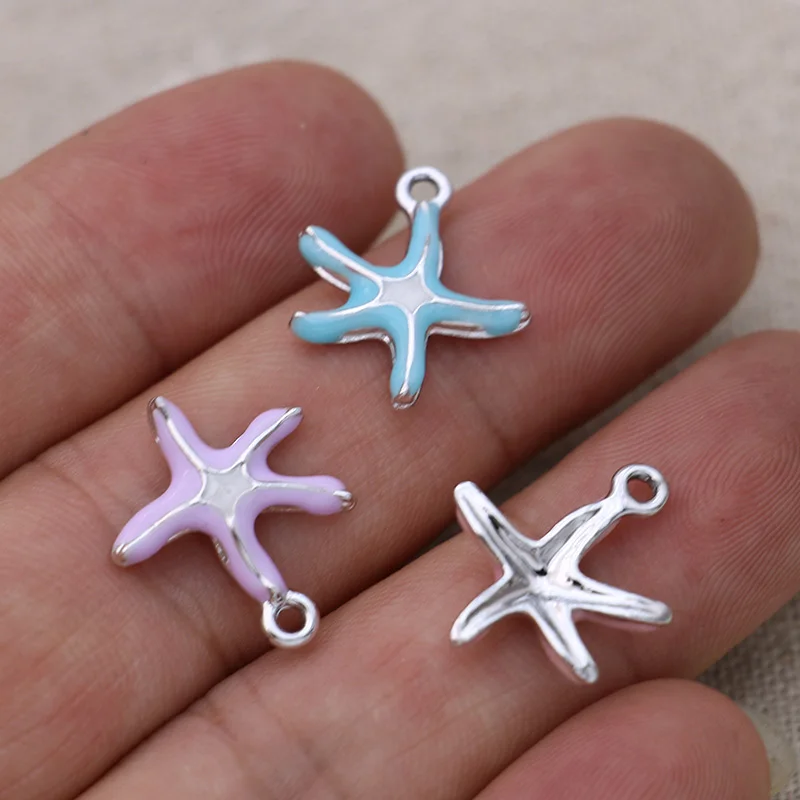 10 шт. эмалированные посеребренные подвески в виде морской звезды для женского