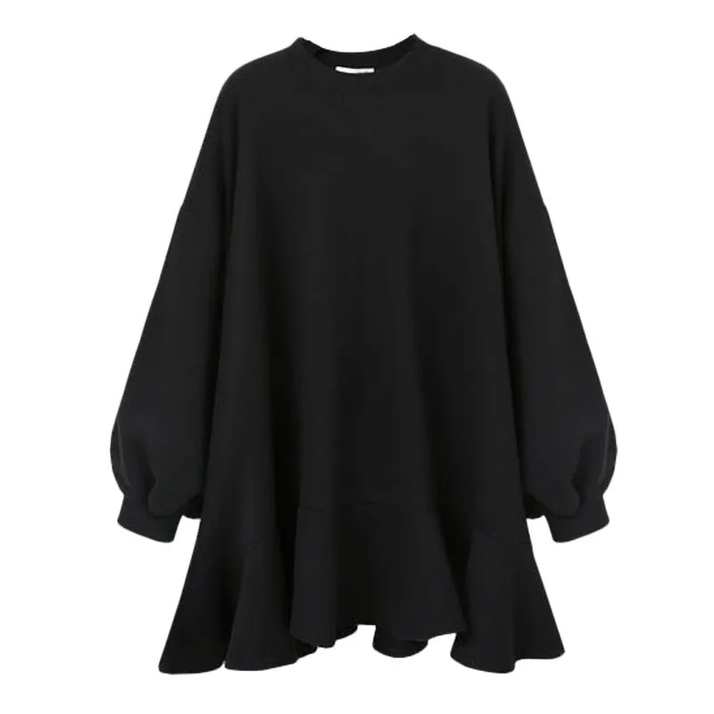 

2021 Spring Winter New Fashion Casual Women Short dress Solid Color Wild Loose Plus Ruffled Dress