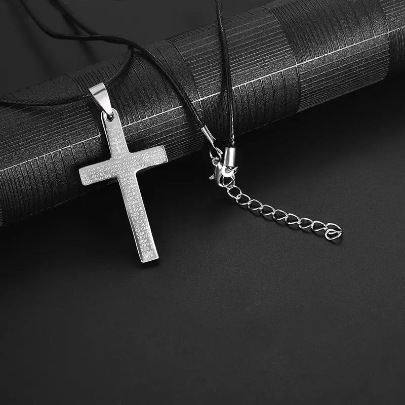 Классический крест черный серебристый цвет подвеска синего цвета кожаная