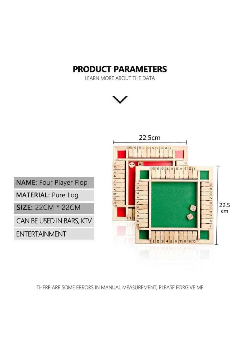 

Novelty & Gag Four-sided Flop Game Digital Game Shut The Box Wooden Mathematic Traditional Pub Board Dice Game Family Fun Games