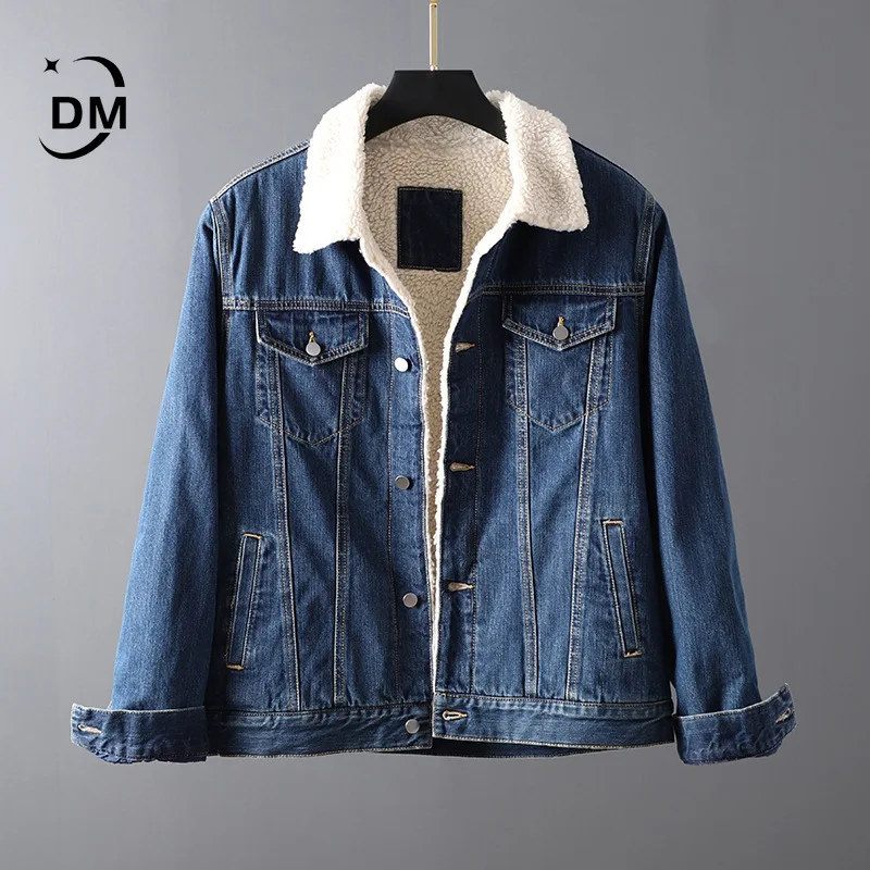 

Men's Autumn Winter Lapel Thickened Jeans Slim Slim Iamb Fleece Warm Jeans Clothing Fashionable Coat Long Denim Jackets forMen