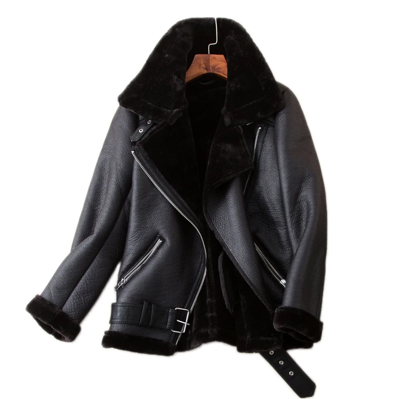 

Leather Jacket Women Winter Coat Thick Faux Fur Turf Sheepskin Women Fur Fur Jacket Bomber Jacket Casaco Feminino