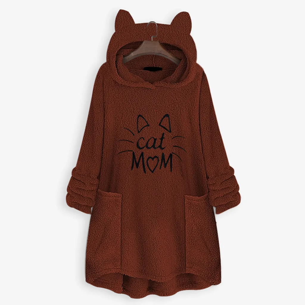 Милый свитшот для женщин с кошкой высокое качество Повседневный плюс размер