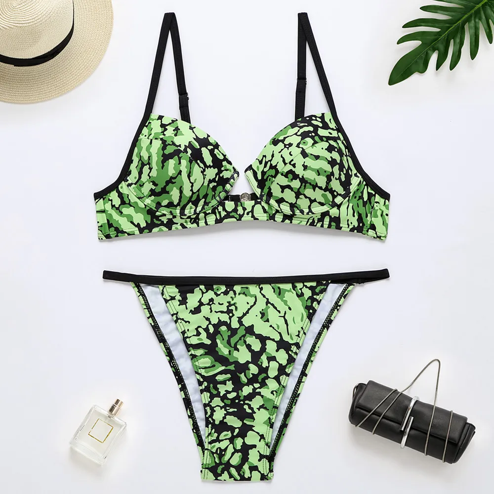 

Sexy Triangle Underwired Push Up Bikinis Women SnakeSkin Brazilian Bikini Bathing Suit String Swimwear Beachwear Female Bathers