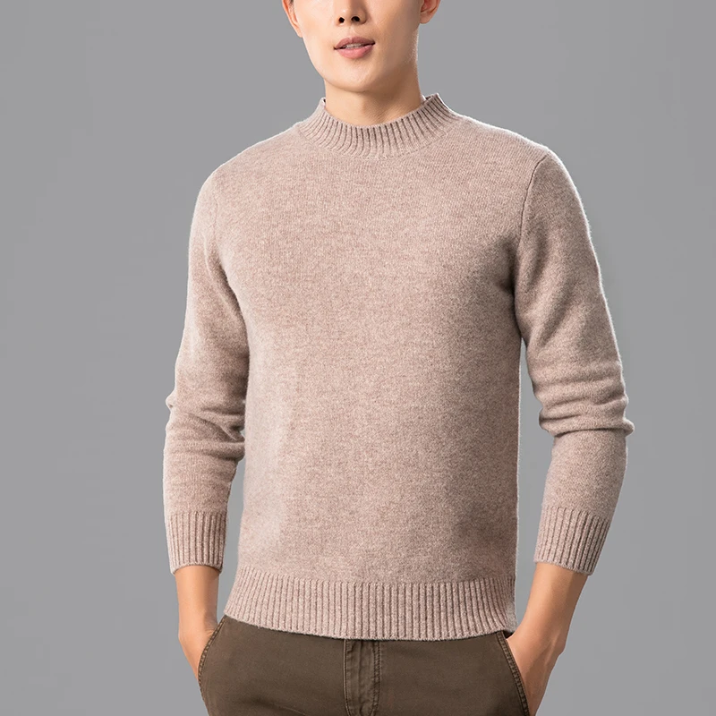 

Autumn Winter New Cashmere Sweater Men' Half High Neck Business Knit Pullover Plus Size Shirt Youth 100%Pure Wool Top Warm Thick