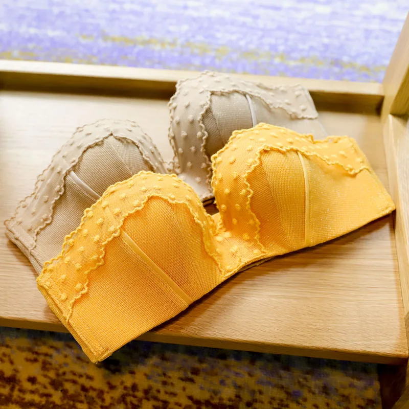 Женское нижнее белье с кружевной вышивкой комплект мягким бюстгальтером пуш-ап