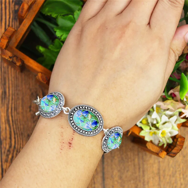 Oval Daffodil Flower Jewelry Set Antique Silver Plated Necklace Earrings Bracelet Fashion Jewelry TS417