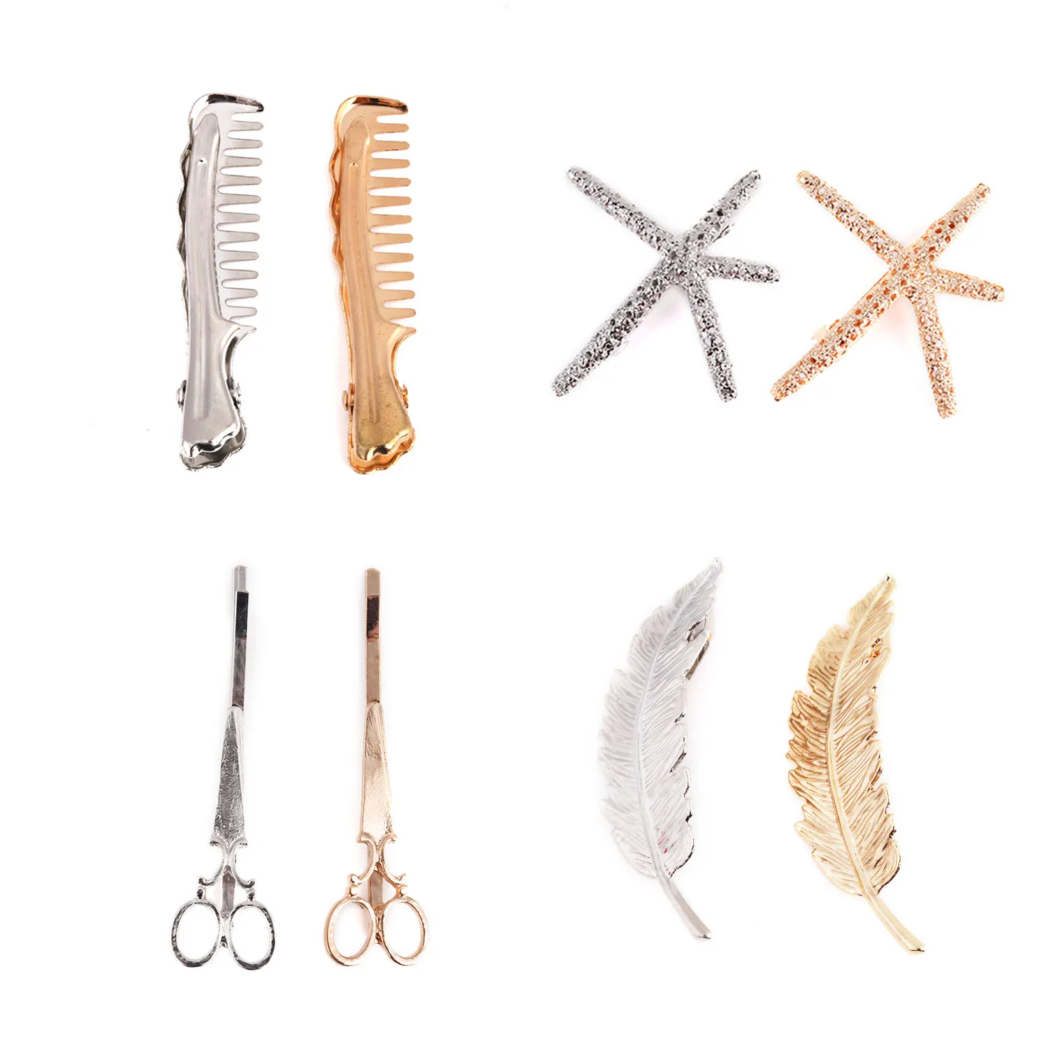 Женские металлические заколки для волос в виде звезд Листьев морских ракушек |