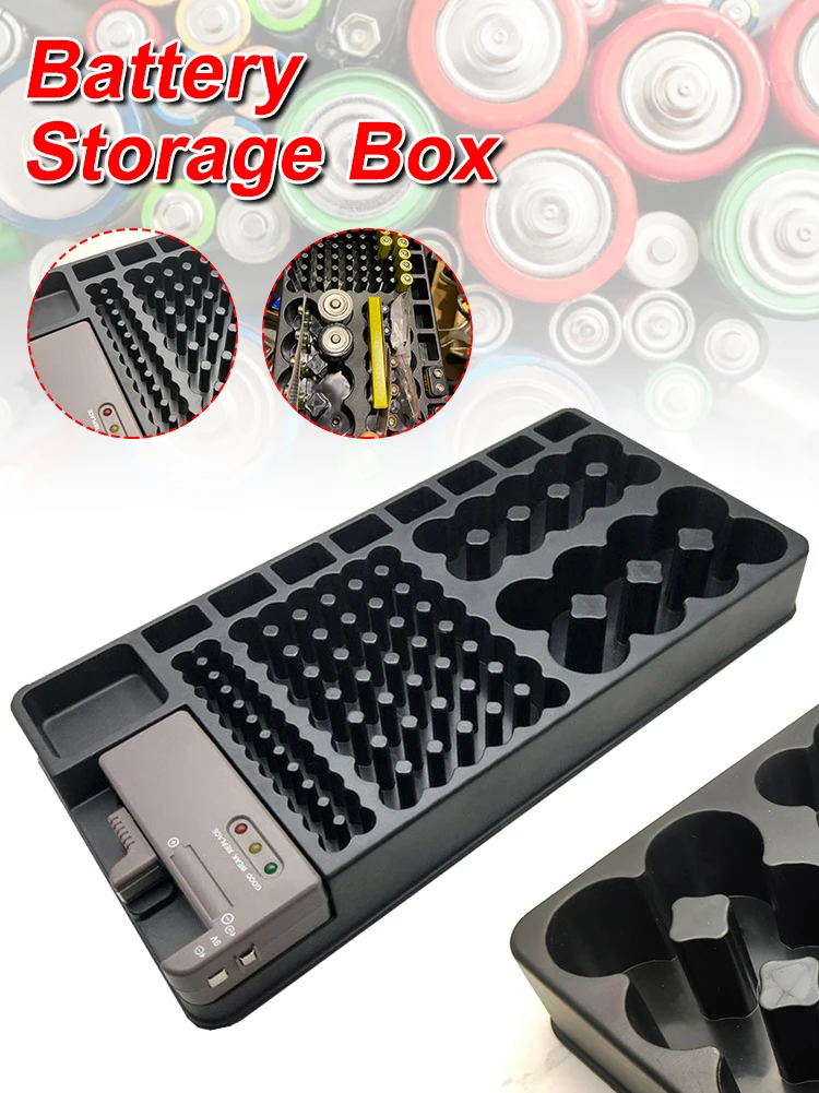 

Battery Storage Organizer Case with Removable Tester, Holds 110 Batteries Various Sizes for AAA, AA, 9V, C, D and Button Battery