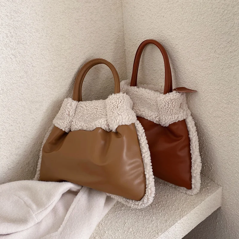 Женская сумка через плечо из овечьей кожи Большая вместительная кашемира и плюша