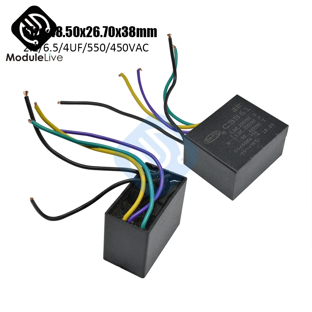 CBB61 пусковая емкость AC вентилятор конденсатор 5 проводов 2 2/6 5/4UF/550/450V терминал