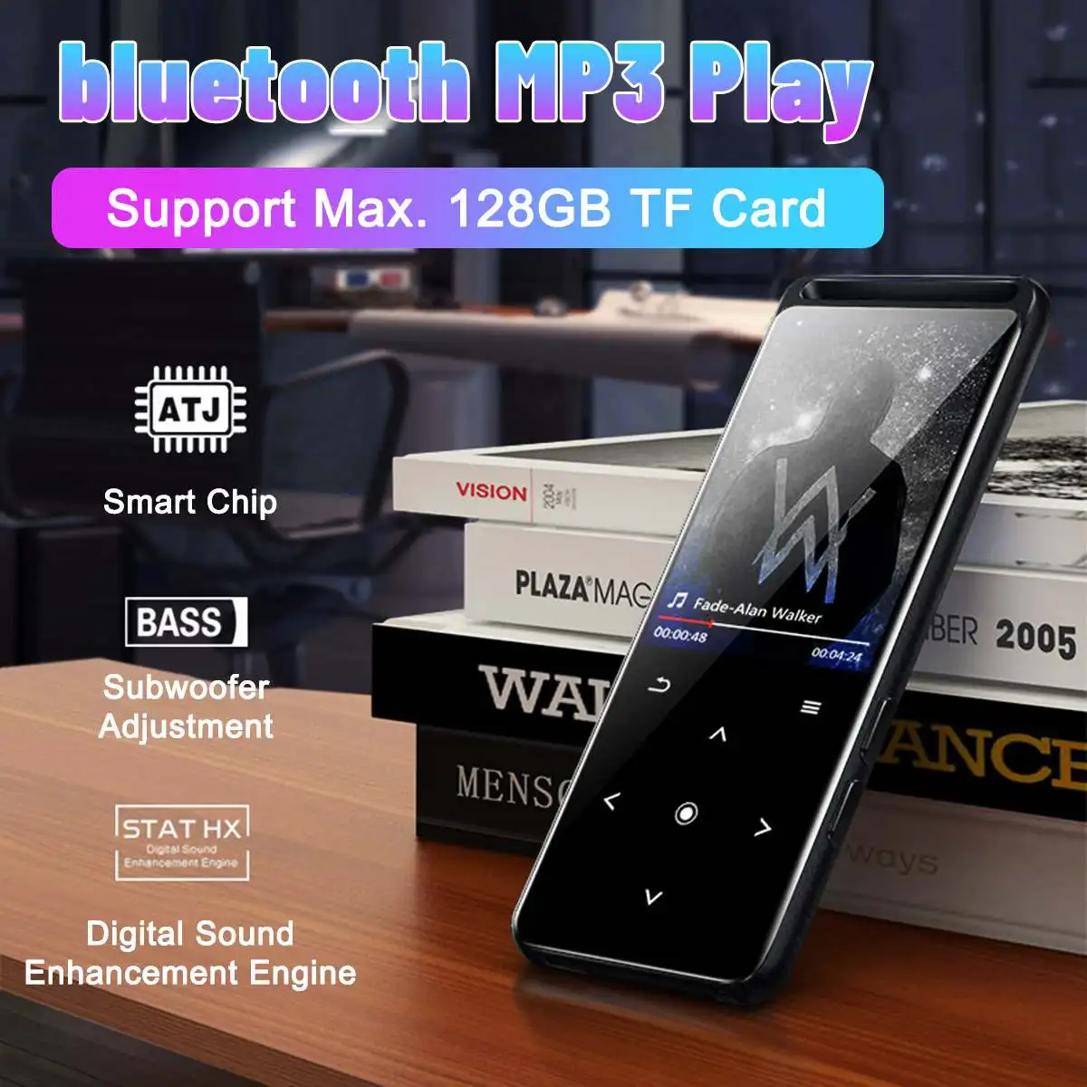 

Mp3-плеер с Bluetooth, металлический портативный динамик Hi-Fi с FM-радио, mp3-плеерами, сенсорной кнопкой и TFT-экраном 1,8 дюйма