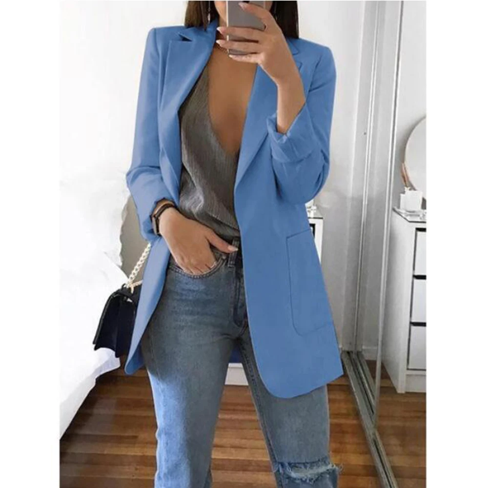 

Women Blazer Jackets Spring Autumn Casual Plus Size Fashion Basic Notched Slim Solid Coats Office Ladies Outwear Chic Loose Coat