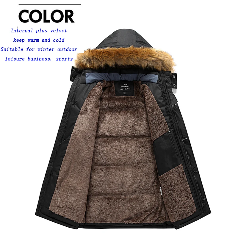 Men's L-8XL Large Size Zip Jacket Winter Warm Jacket Jacket Plus Velvet Thickened Long Windproof Hooded Jacket Warm Quilted Coat