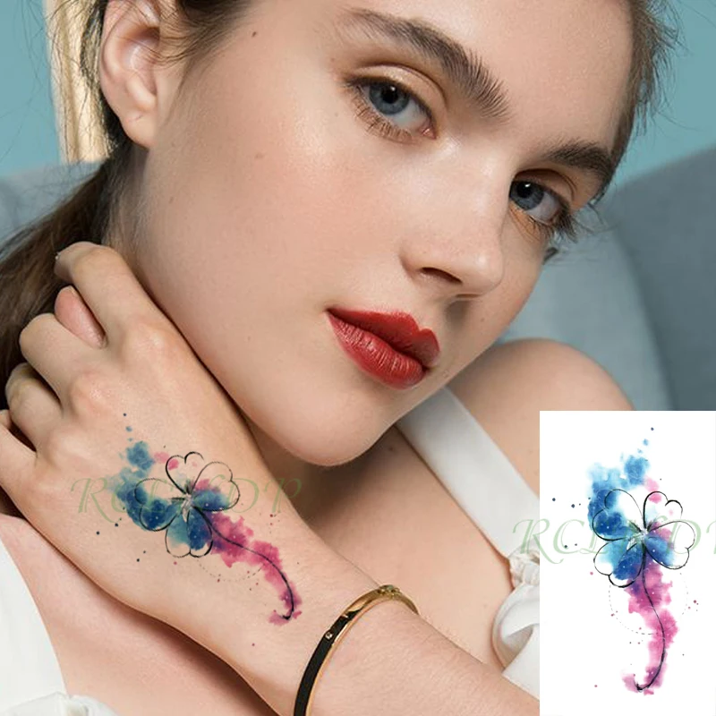 

Waterproof Temporary Tattoo Sticker Four Leaf Clover Watercolor Flower Small Body Art Flash Tatoo Fake Tatto for Kids Men Women