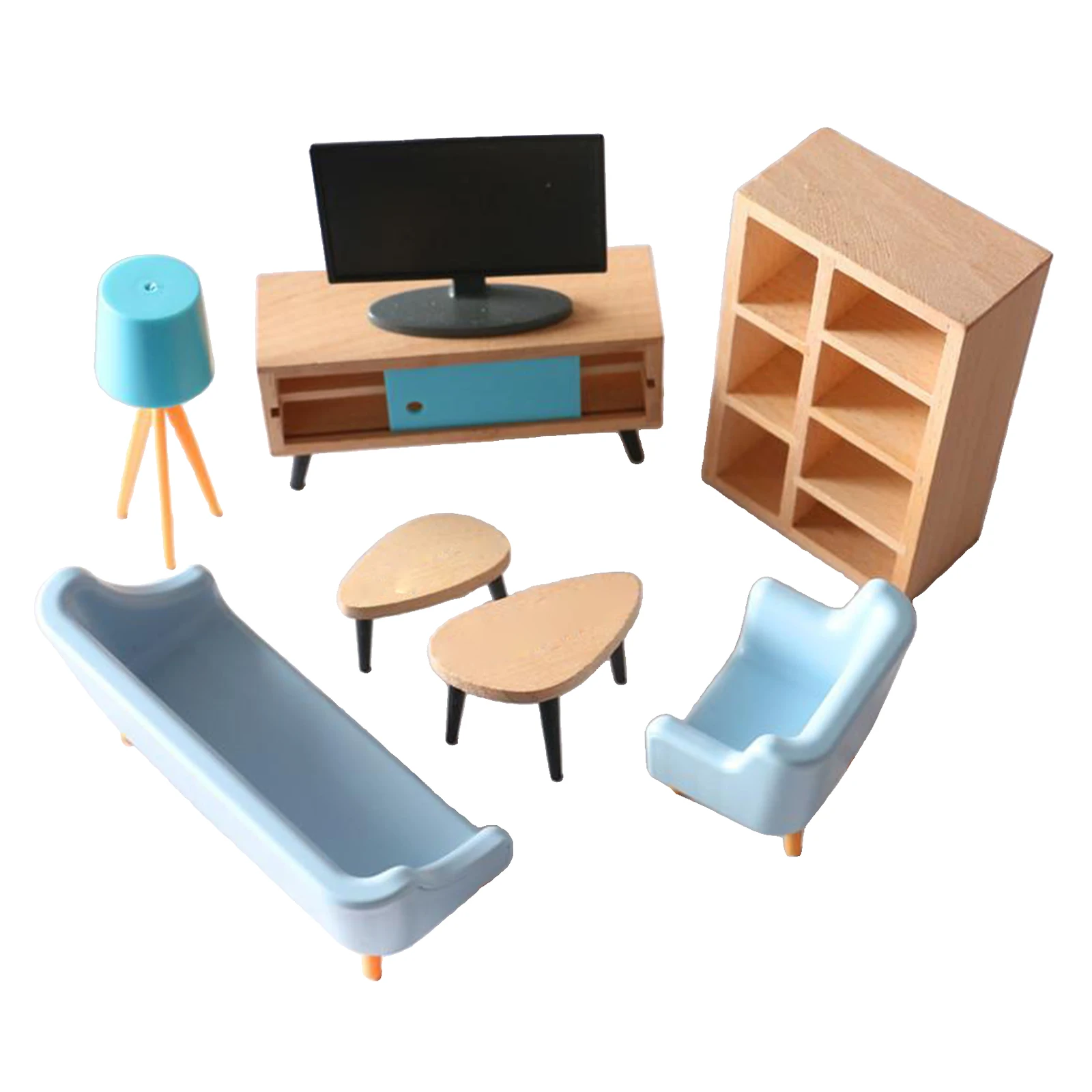 

1Set Wooden Doll House Miniature Furniture Mini Sofa Coffee Table 1/6 1/12 House