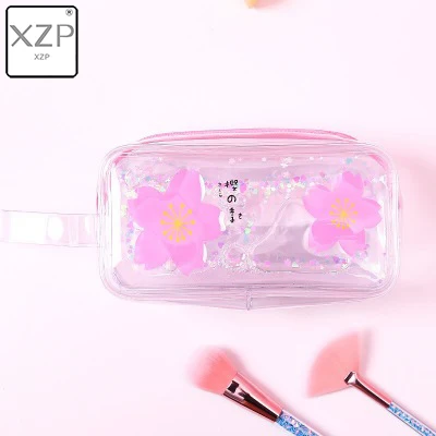 2 Big Flower XZP мультфильм мечта розовый Девушки Русалка свинья цветок зыбучий песок масло косметички прозрачный пенал канцелярские принадлежности Лазерная макияж сумка - Цвет: 2 Big Flower