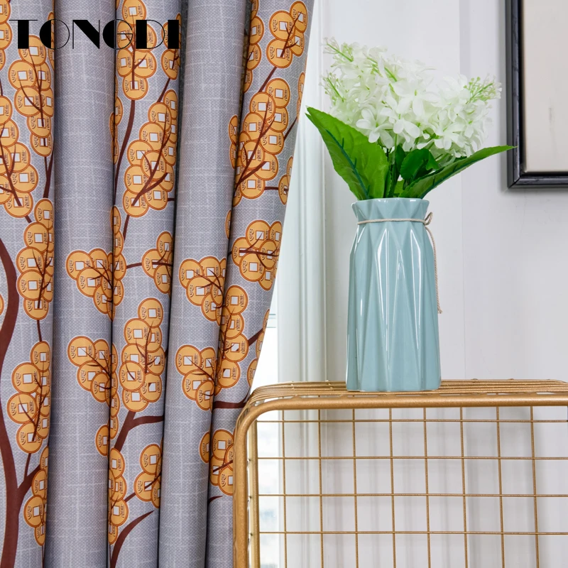 Элегантные светонепроницаемые шторы TONGDI с цветочным принтом и листьями дерева