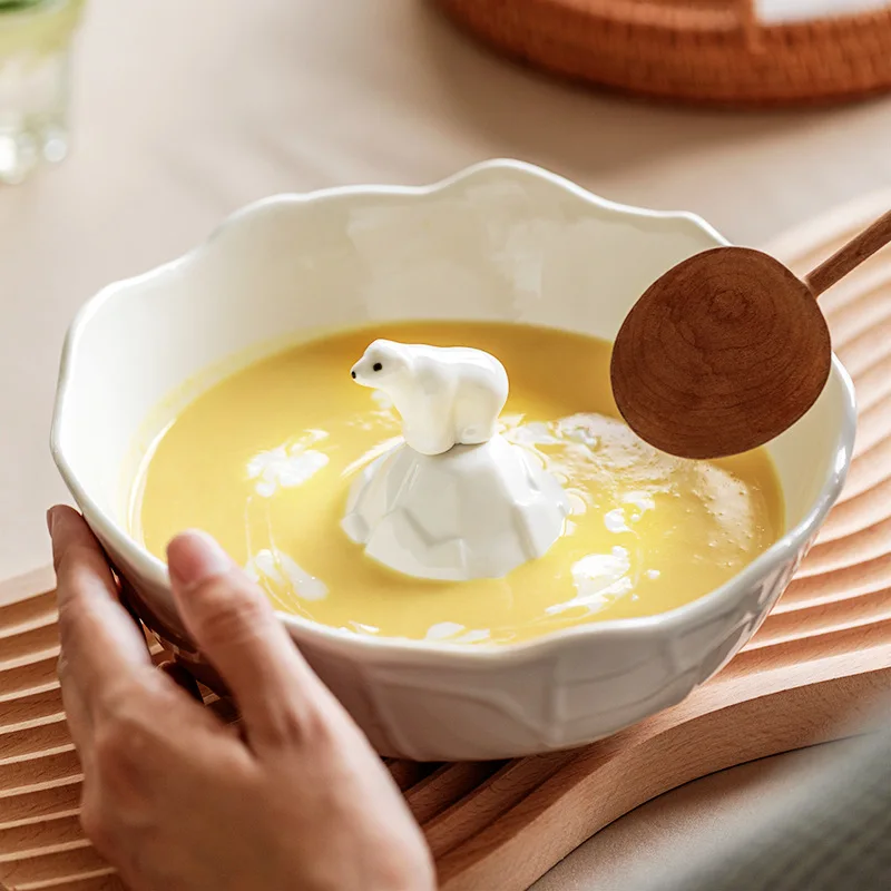 

Soup Bowl White Ceramic Noodle Bowl Creative Cartoon Bear Salad Bowl Home Hotel Party Decor Tableware Modern Kitchen Utensils