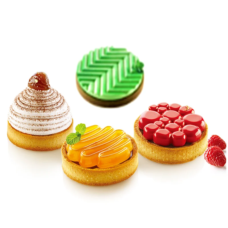 6 Cavity Round Silicone Cake Mold Geometric Texture Mousse Dessert Pan Decor Tool For Baking Tart Tartlet Mould Bakeware | Дом и сад