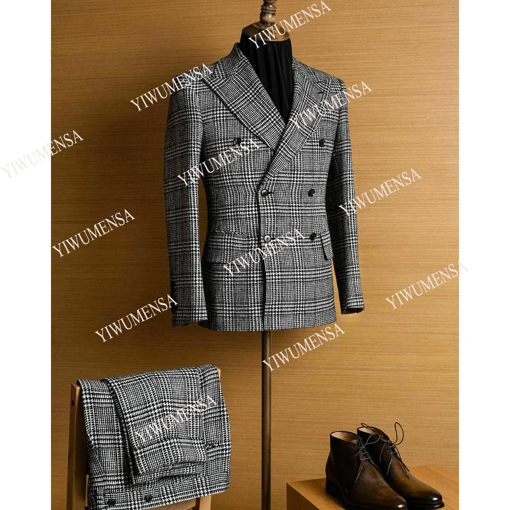 YIWUMENSA зимние Смокинги Серые/черные клетчатые твидовые Свадебные/деловые