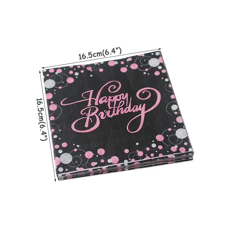 

Black Pink 30 40 50 60th Anniversary Commemorative Disposable Tableware Adult Birthday Party Decoration rose gold Happy Birthday