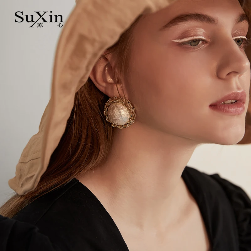 

Su Xin earrings 2020 new simple retro round earrings for women long alloy pendant earrings jewelry gift