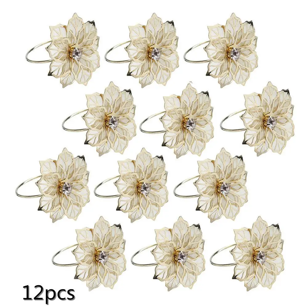 

12 pieces of hollow flower napkin ring, napkin ring suitable for wedding banquet dinner birthday family party table napkin holde