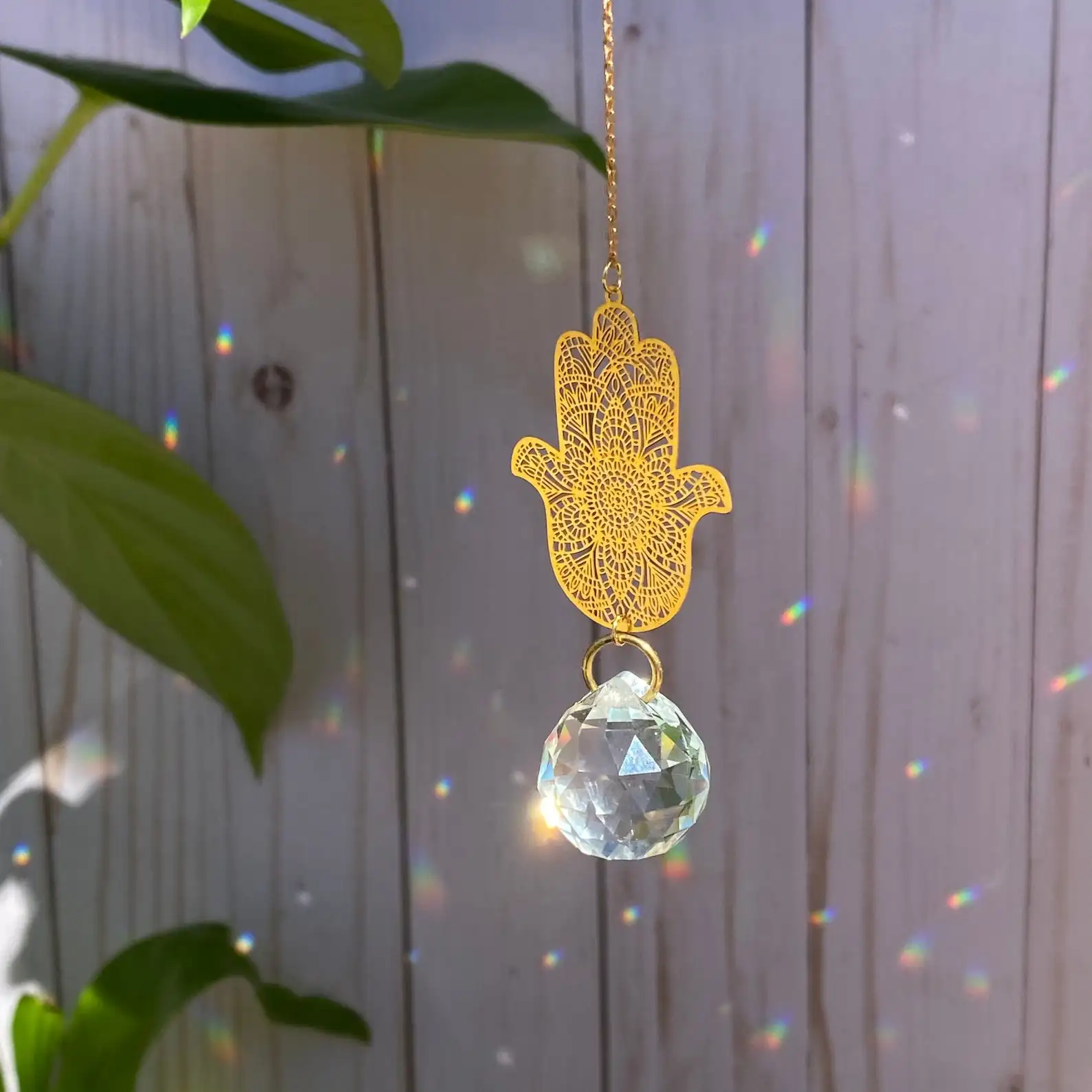 

Crystal Rainbow Maker Sun Catcher Hamsa Hand Suncatcher Pam Boho Home Decor