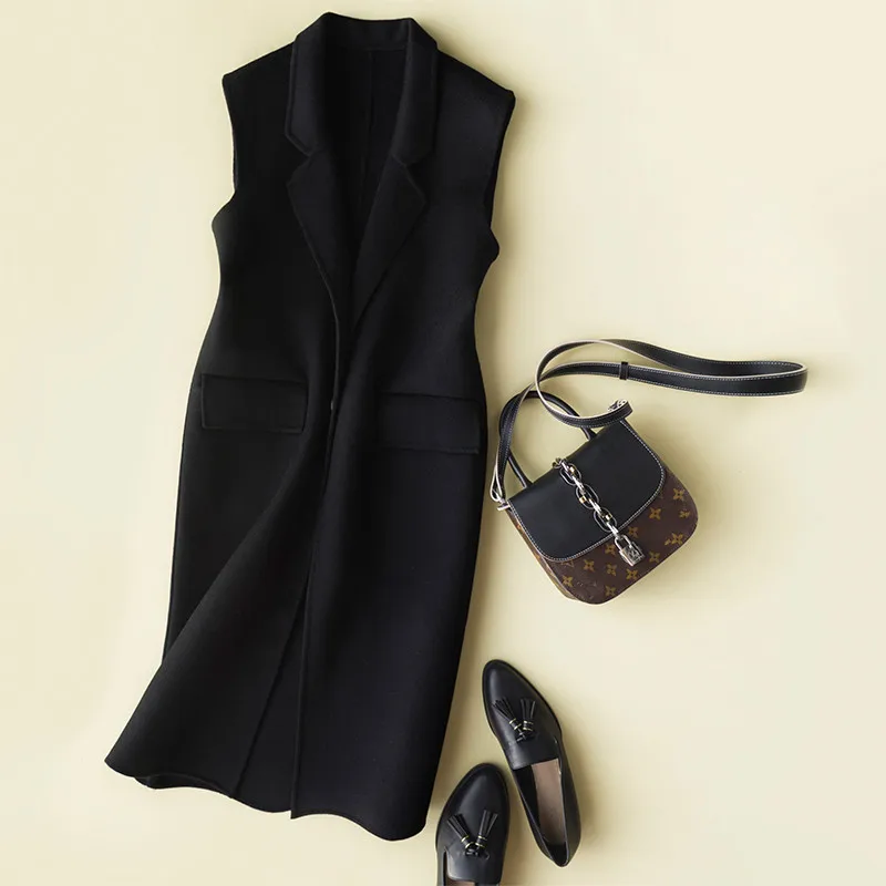 Женский двухсторонний жилет из 300%-ной шерсти весеннее шерстяное пальто без