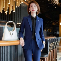 korean autumn professional clothes for women office attire women work suits for women womens suits tibetan blue%ef%bc%88jacketpants%ef%bc%89