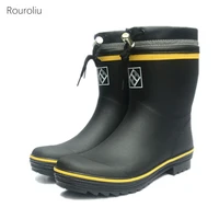 men winter plush warm mid calf rubber rain boots outdoor comfort work water boots autumn waterproof fishing boots