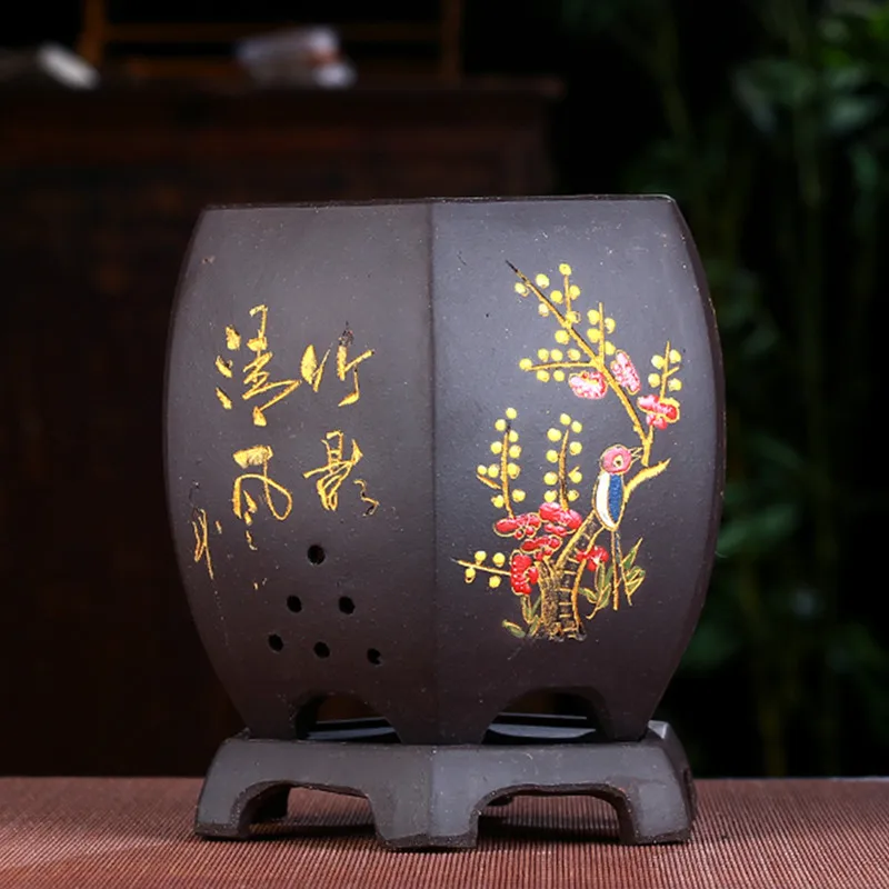 Фиолетовые глиняные горшки для орхидей шесть квадратных гнезд