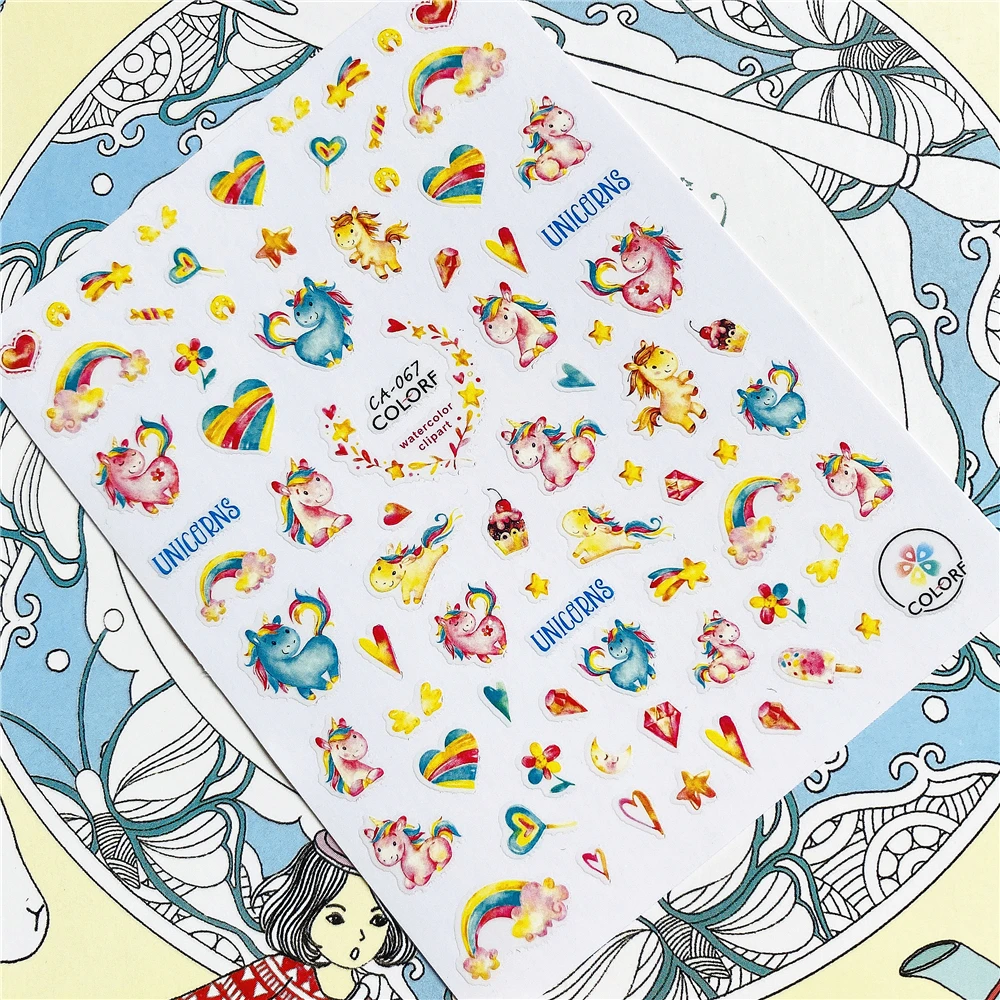 

CA-067 CA-317 CA-318 Unicorn rainbow My little horse 3D Back glue Nail Art Stickers Decals Sliders Nail ornament decoration