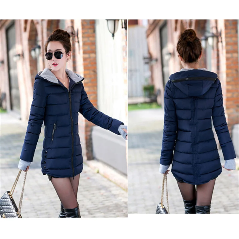 Winter Coat Women Gloves Long Sleeve Down Cotton Jacket 2022 New Korean Slim Red Black Pink Padded Clothing Zipper Hooded Parkas