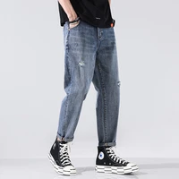 new mid waist mens clothing jeans autumn tide brand ripped casual straight pants fashion large size nine point harem pants men
